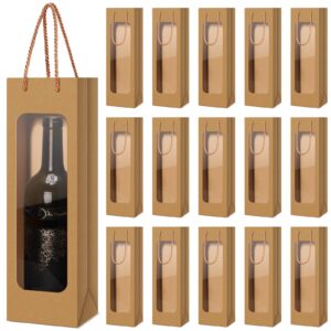 tioncy 24 pcs wine gift bag clear window wine bags for wedding gifts bottle wine bags with handles reusable flower wine bags bulk for christmas thanksgiving new year holiday birthday(brown)