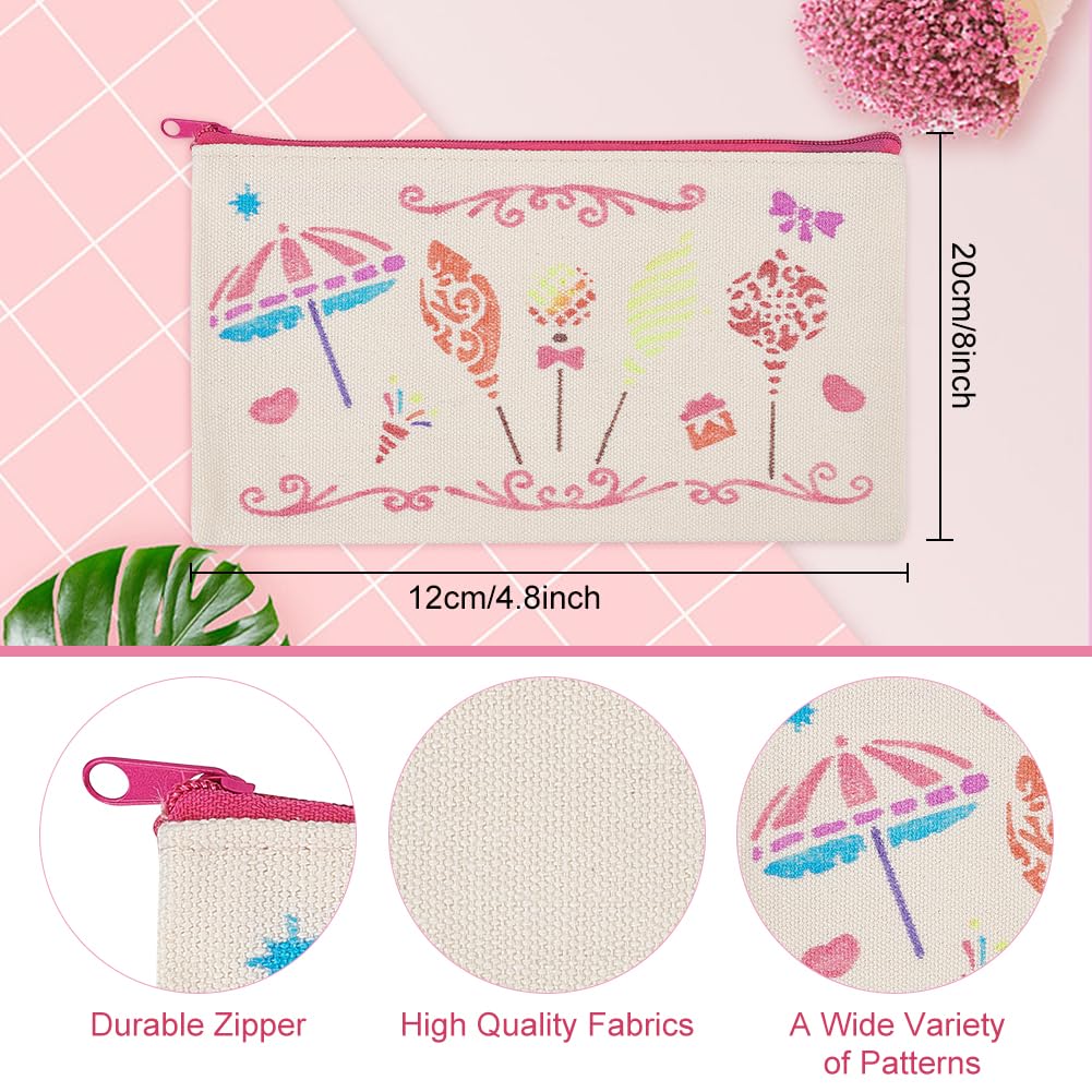 WEBEEDY 10 Sets Blank DIY Craft Bag Kit Decorate Your Own Canvas Pouch Zipper Pen Pencil Case Painting Makeup Bag Invoice Bill Bag Multi-Purpose Travel Toiletry Bags