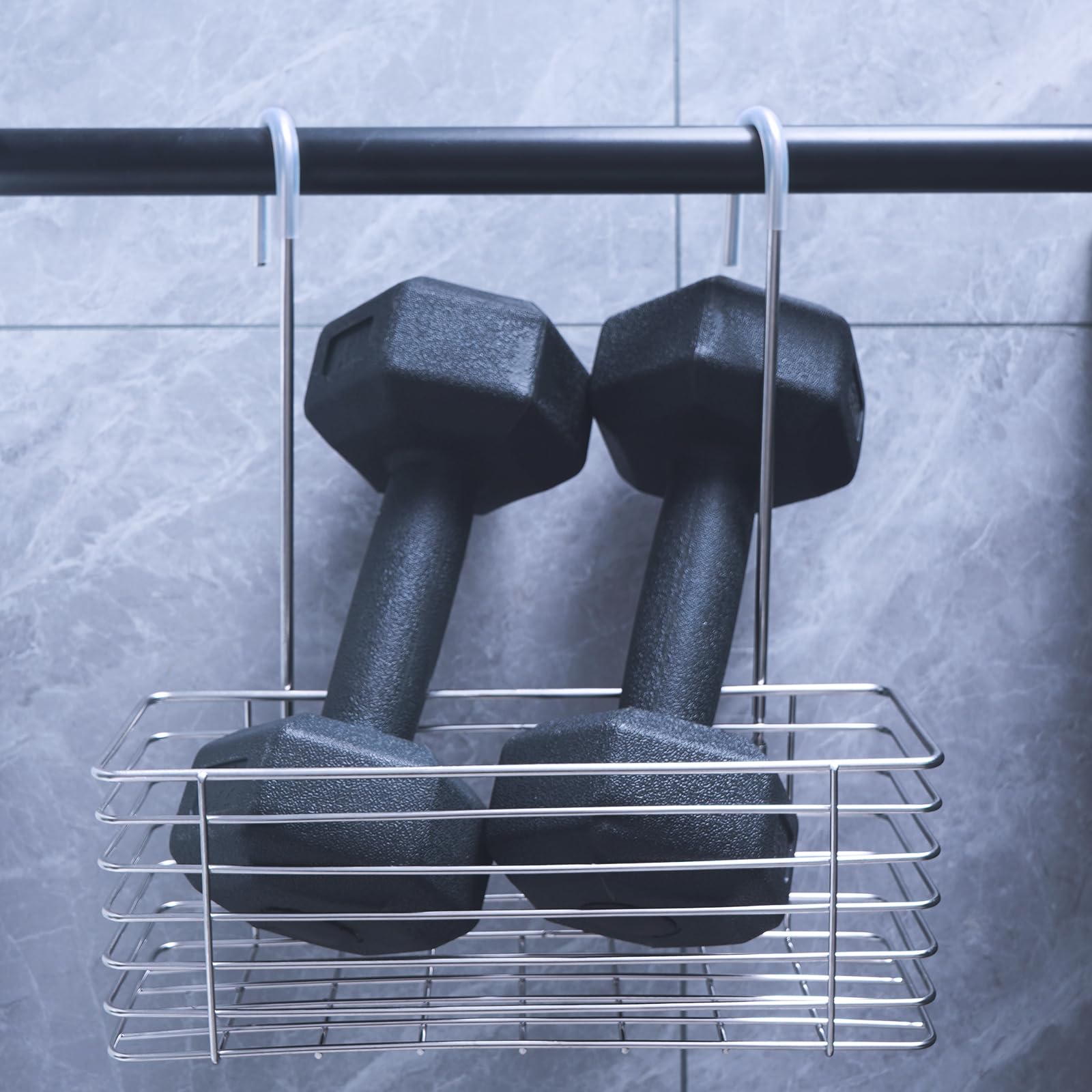 Antrader Hanging Shower Rack,Shower Caddy Hanging,Hung on the Faucet or the Door,the Back Hook Can be Rotated,No Drilling,304 Stainless Steel,Single Layer Shelf