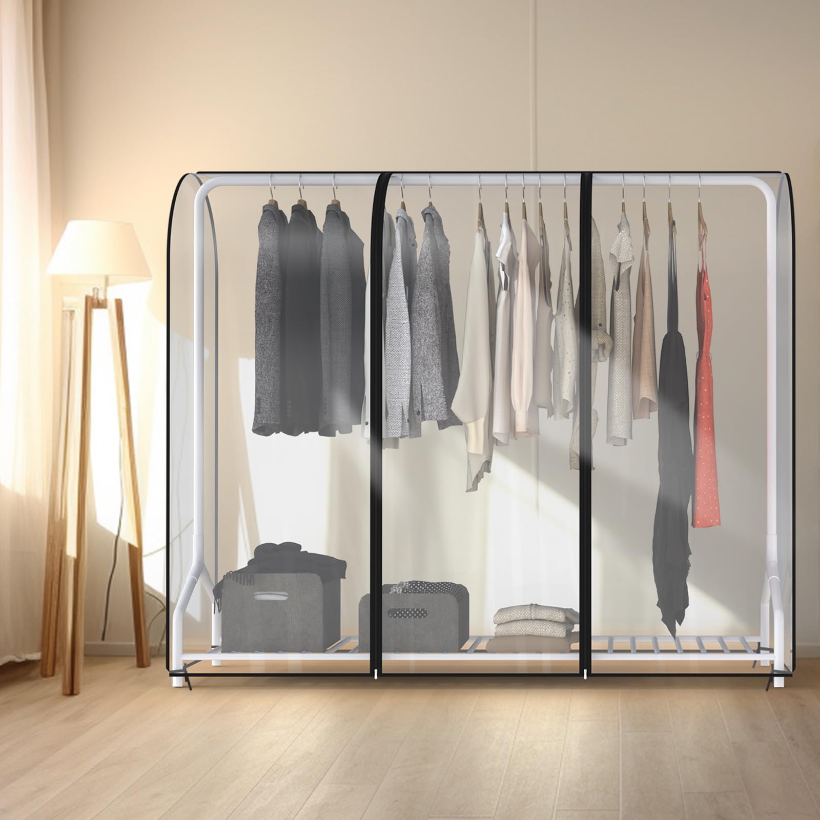 Zilink Clear Garment Rack Cover 6Ft Transparent Clothes Rack Cover Waterproof Clothing Rack Cover with 2 Durable Zippers for Garment Rack (72"L x 20"W x 60"H, Rack Not Included)