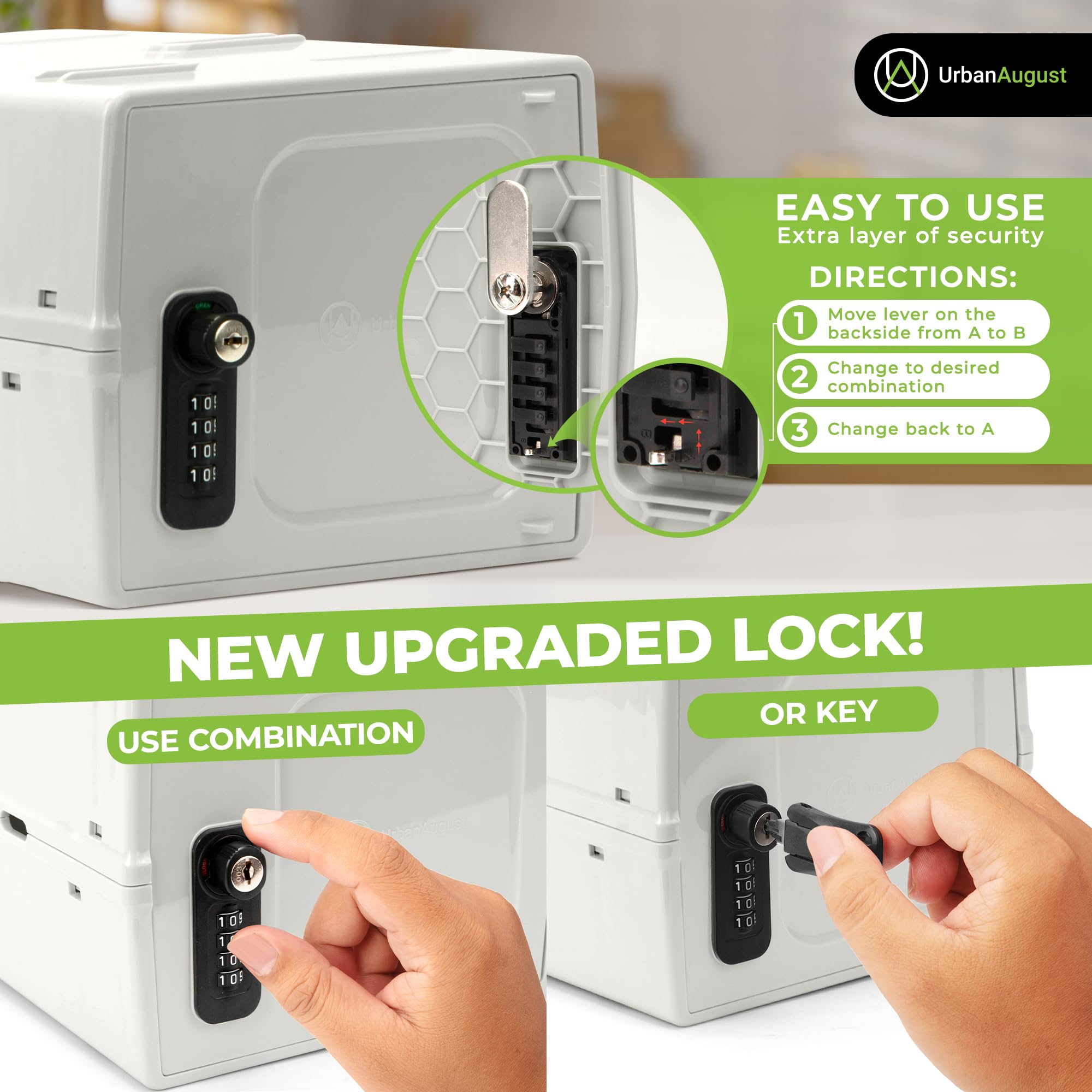 Urban August Dual Combination & Keyed Lockbox - Lockable Box for Everyday Use - Multi-Purpose lock for Home & Office Safety - Made of Industrial-Grade Plastic - One Size (Cream)