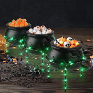 Halloween Decor Witches Cauldron Halloween Candy Bowl Serving Dishes Set of 3 Black Plastic Cauldron with Iron Rack Halloween Cauldron Candy Bucket Punch Bowls for Indoor Outdoor Party Decorations