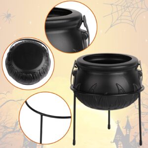 Halloween Decor Witches Cauldron Halloween Candy Bowl Serving Dishes Set of 3 Black Plastic Cauldron with Iron Rack Halloween Cauldron Candy Bucket Punch Bowls for Indoor Outdoor Party Decorations