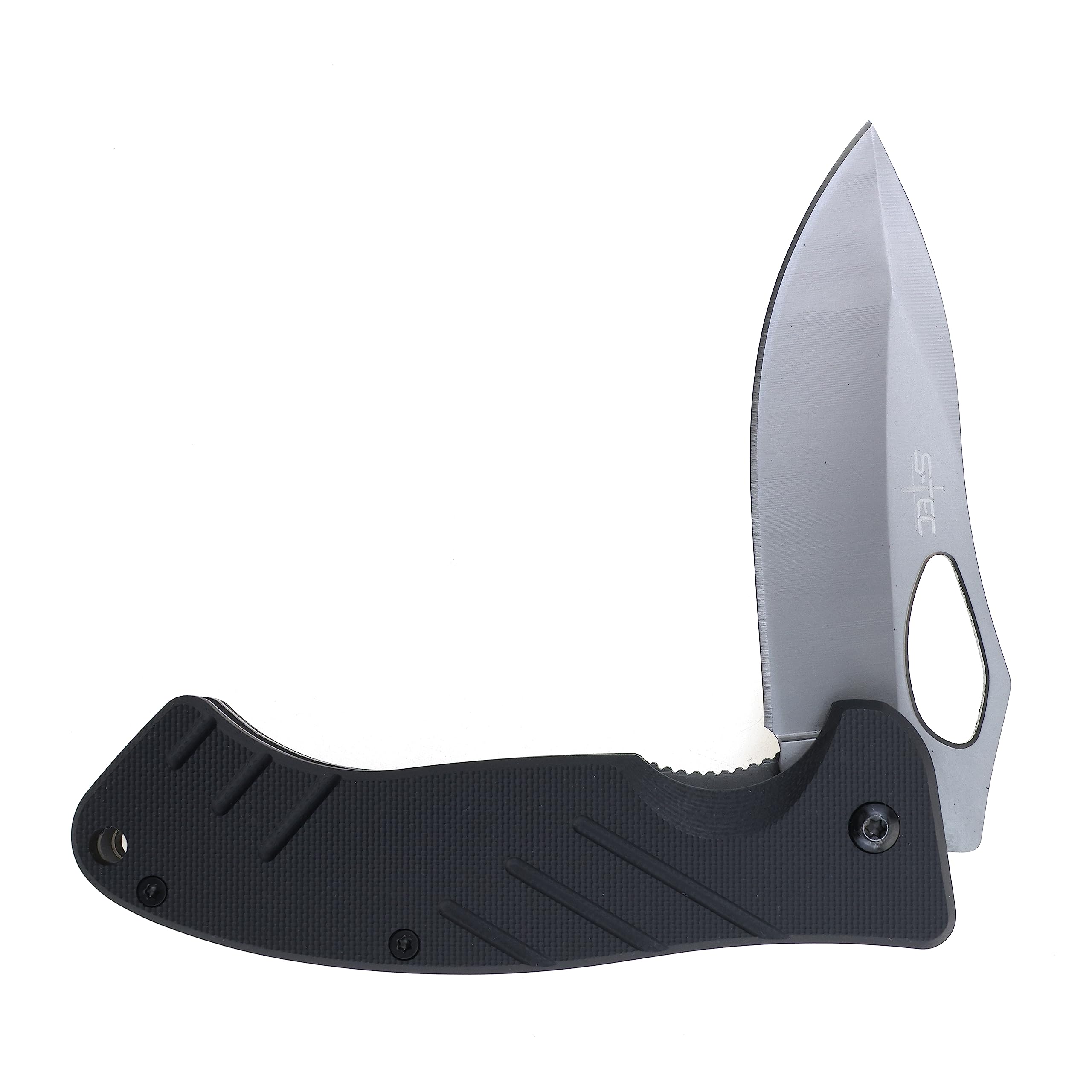 S-TEC Pocket Folding Knife with G10 Handle w/Pocket Clip, 3.35 inch 440 Stainless Steel Blade, 8.0 inch overall length, EDC Knife, Manual Operation, Smooth Nylon Pivot Washer, TS018 (Black)