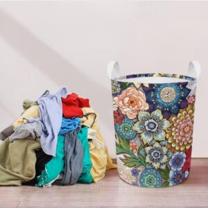 Eheartsgir Bright Blossom Boho Flower Freestanding Laundry Basket with Durable Handle Storage Hamper Collapsible Laundry Baskets for Home Office