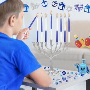 The Dreidel Company Deluxe Tapered Hanukkah Menorah Half and Half Navy Blue and White, Candles for All 8 Nights of Chanukah (Single)