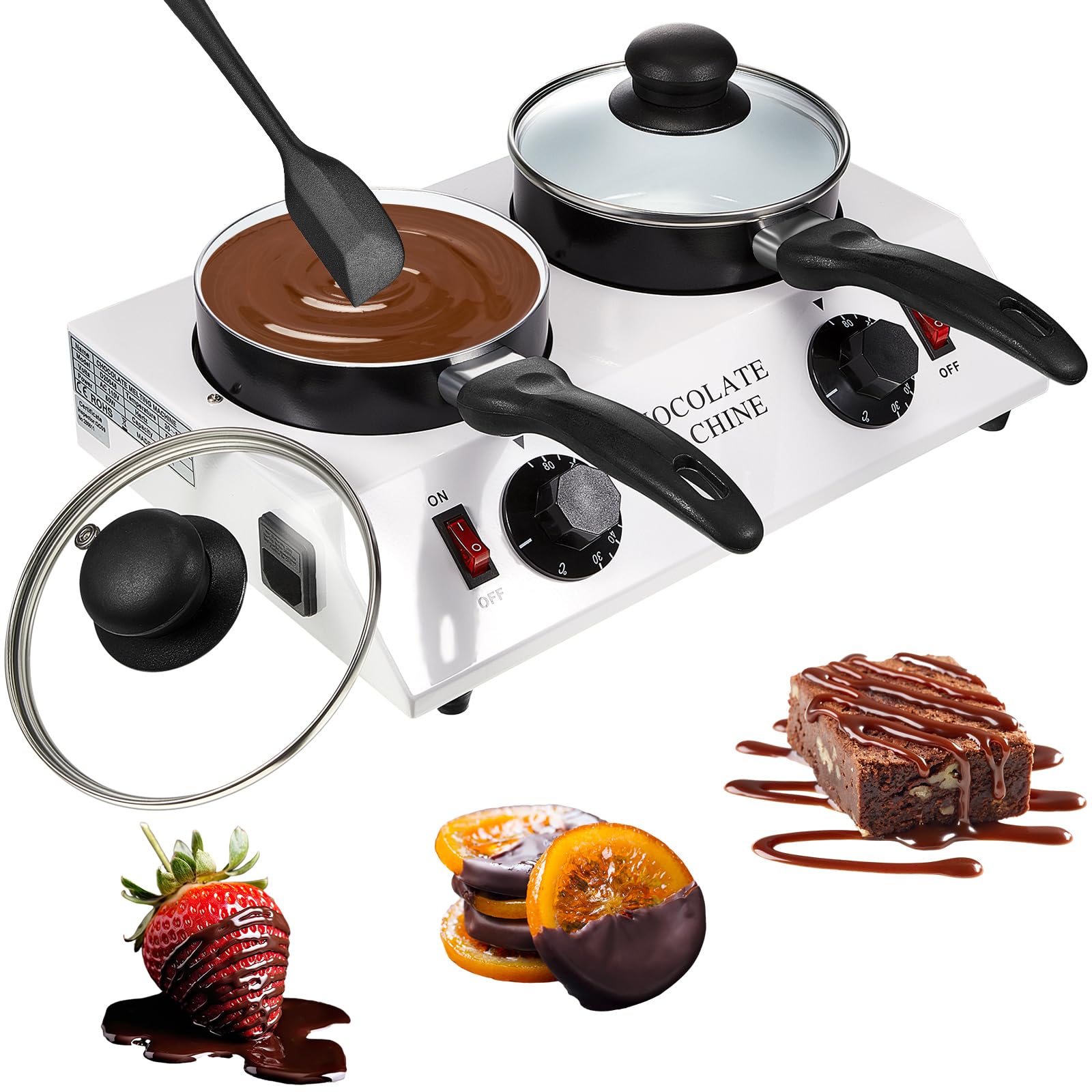 ROCEEI 1 Set Chocolate Boiler Double Pot Electric Heating Chocolate Melting Tempering Machine with 1 Silicone Spatula Boiler for Chocolate Melting Aluminum Boiler for Chocolate Candy