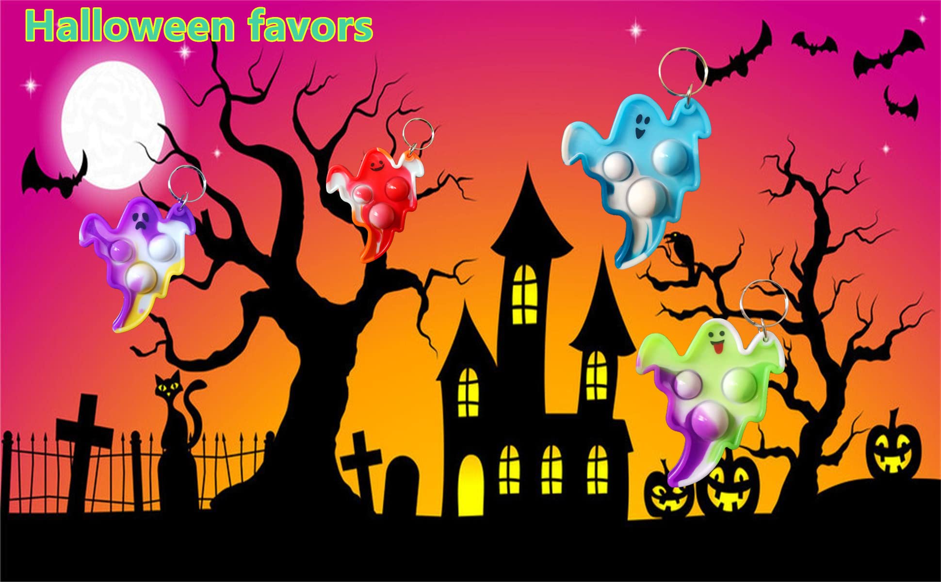 HOZKEAP 24 Packs Bulk Halloween ghost Fidget Bubble Mini Pop Keychain，Small Birthday Party Favors Supplies and Student Prizes