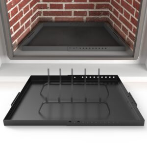 air jade expandable fireplace tray, galvanized steel fireplace ash tray with handles for collecting ash, adjustable up to 31.5" ember holder fireplace ash pan, black, trapeziform