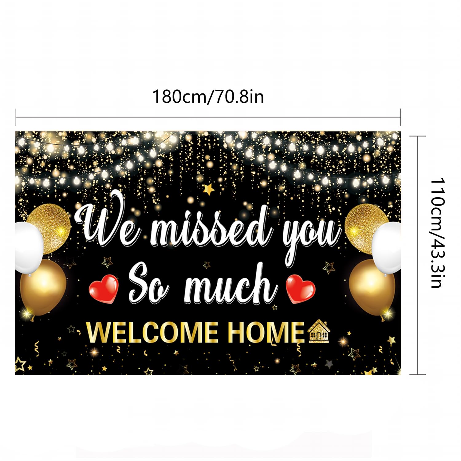 LOONELO Welcome Home Backdrop Banner Decorations with 70.8"X43.3"，We Missed You So Much Backdrop Photo Booth Props, Welcome Home Sign for Graduation Retirement Military Army Homecoming Decorations