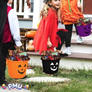 PMU Halloween Jack-O-Lantern Trick or Treat Pail Bucket - Candy Gift Basket for Kids - Pumpkin Plastic Buckets with Handle - Perfect Halloween Décor - 9 Inch Black Pkg/1