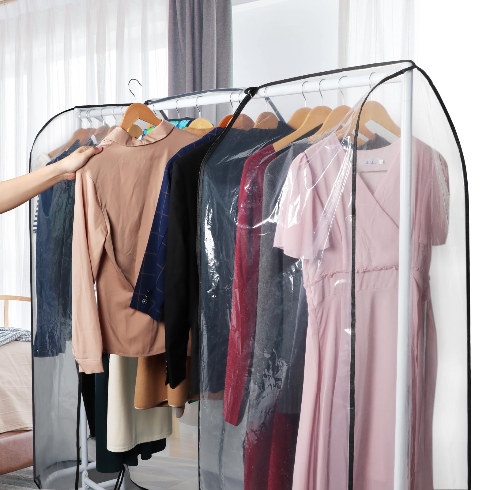 Zilink Clear Garment Rack Cover 6Ft Transparent Clothes Rack Cover Waterproof Clothing Rack Cover with 2 Durable Zippers for Garment Rack (72"L x 20"W x 60"H, Rack Not Included)