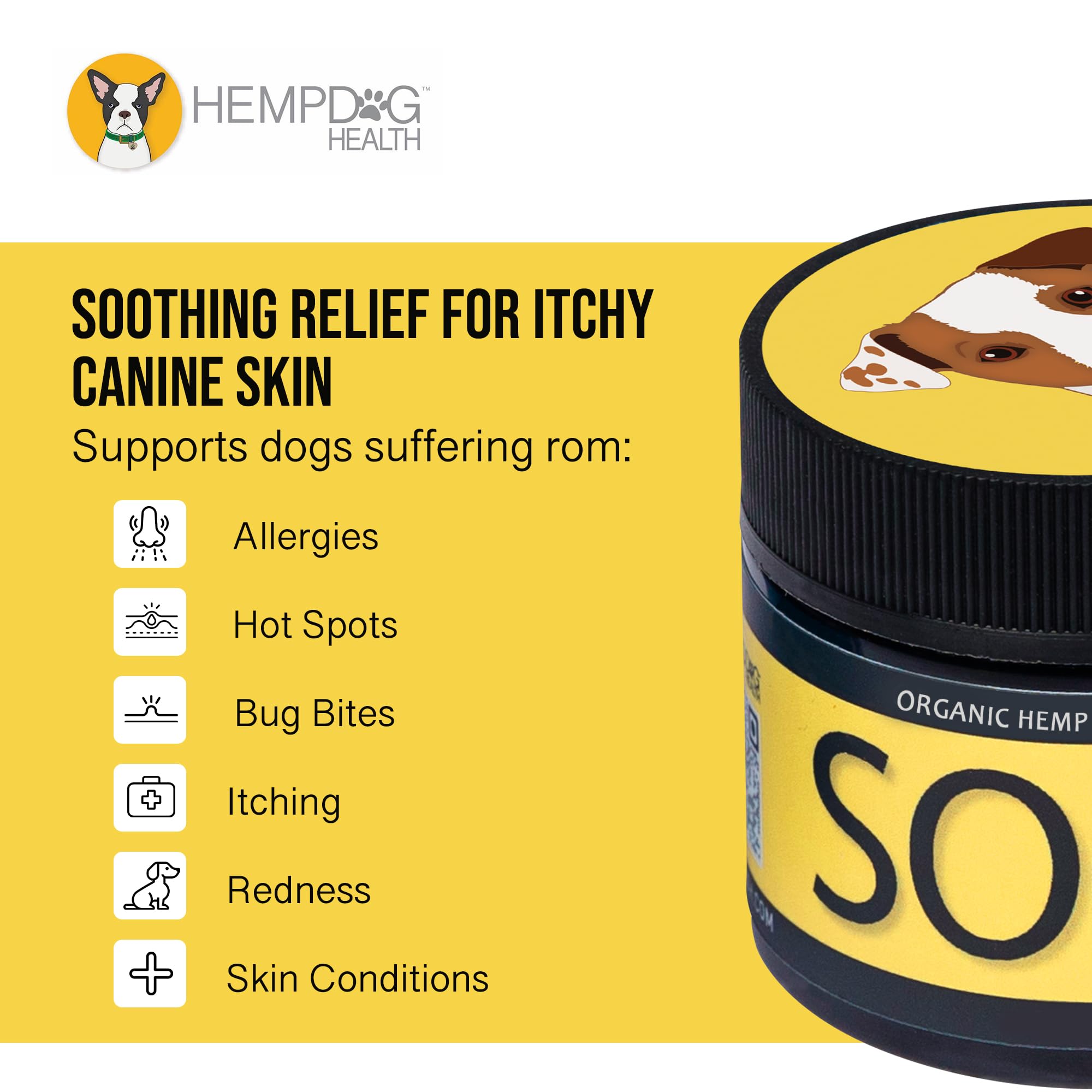 Hemp Dog Health - Soothe - Hemp Salve for Natural Dog Allergy Relief & Everyday Bug Bite & Hot Treatement for Dogs - Made with Natural Extracts & Human-Grade Hemp Oil for Dogs