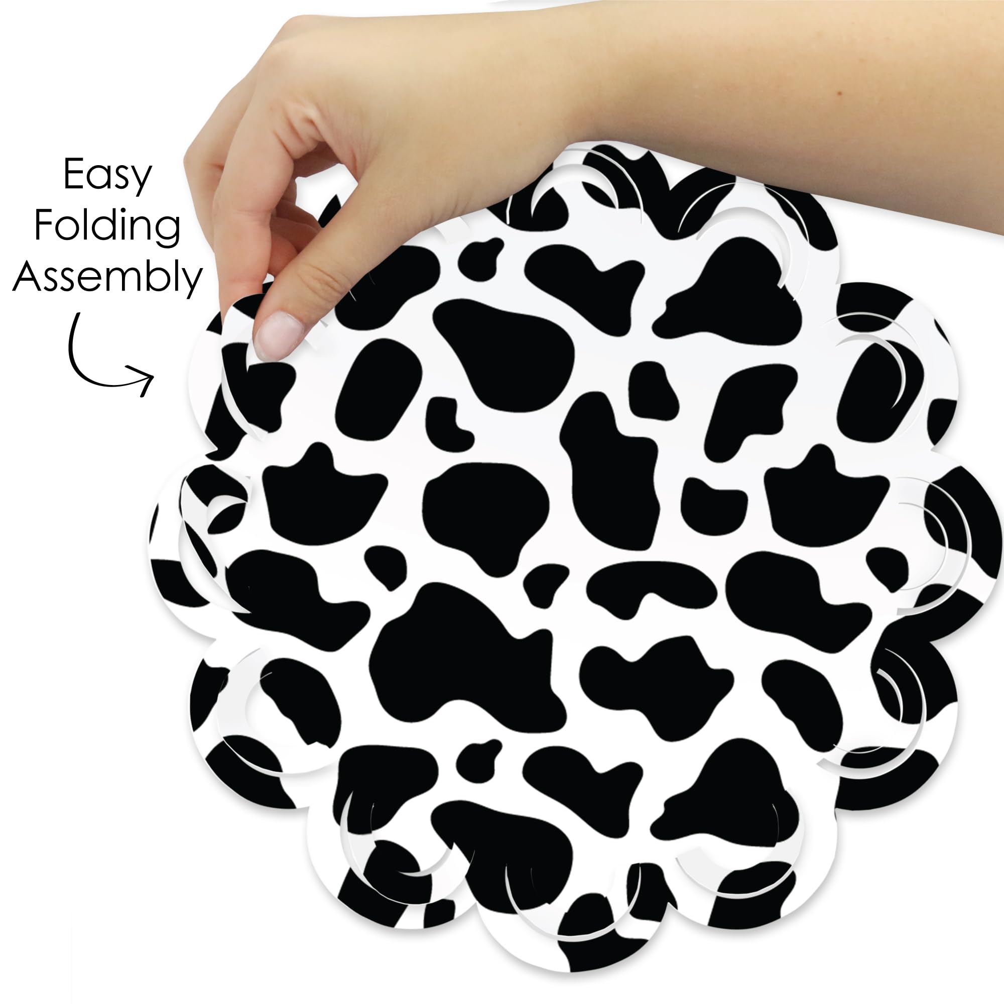 Big Dot of Happiness Cow Print - Farm Animal Party Round Table Decorations - Paper Chargers - Place Setting For 12