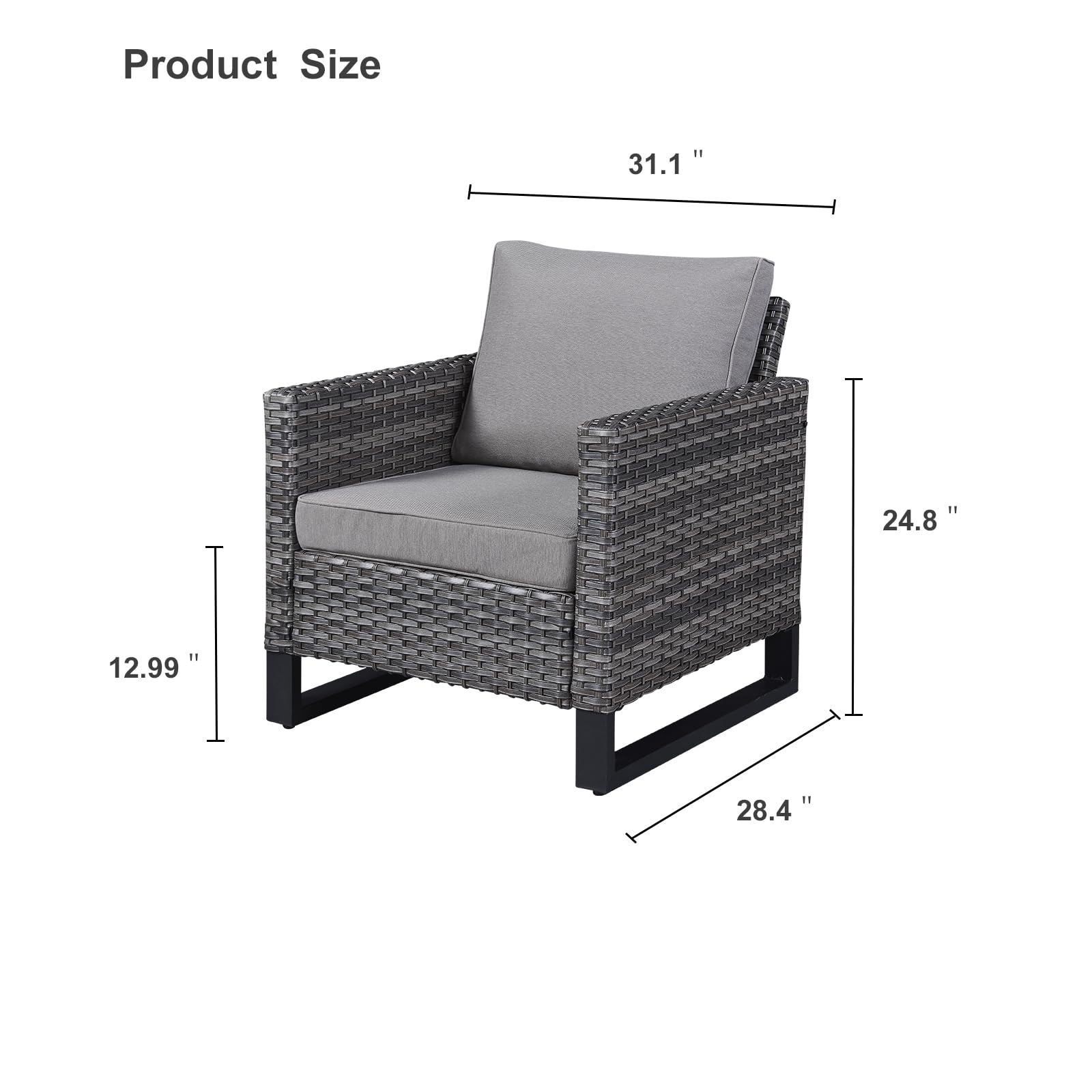 HUMMUH Outdoor Chairs PE Wicker Patio Dining Chairs Set of 2 High Back Metal Frame Porch Chairs with 4 inch Seat Cushions