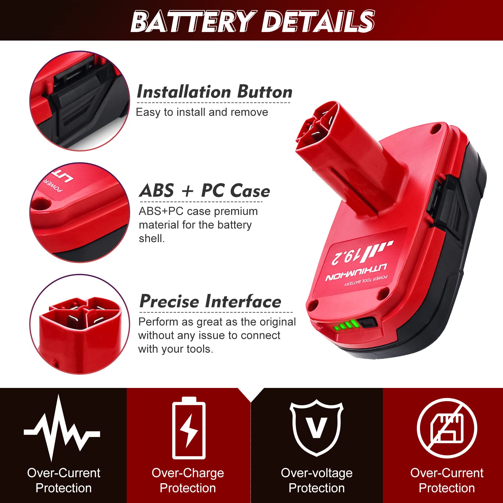 2Packs 19.2V C3 3.0Ah Replacement for Craftsman 19.2V Battery Compatible with Craftsman 19.2 Volt Lithium ion XCP 130279005 1323903 11375 130211004 315.115410 315.11485 Cordless Power Tools (Red)