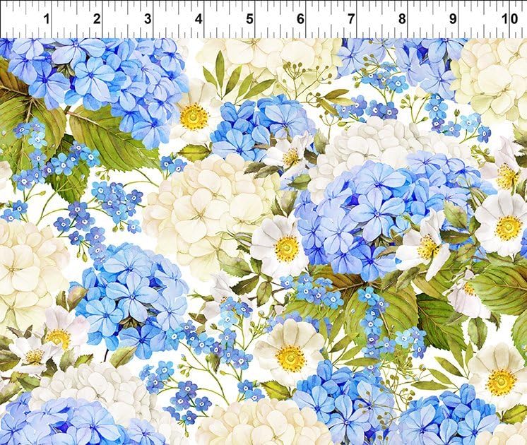 in The Beginning Periwinkle Spring 3PS1 Packed Flowers Print Fabric