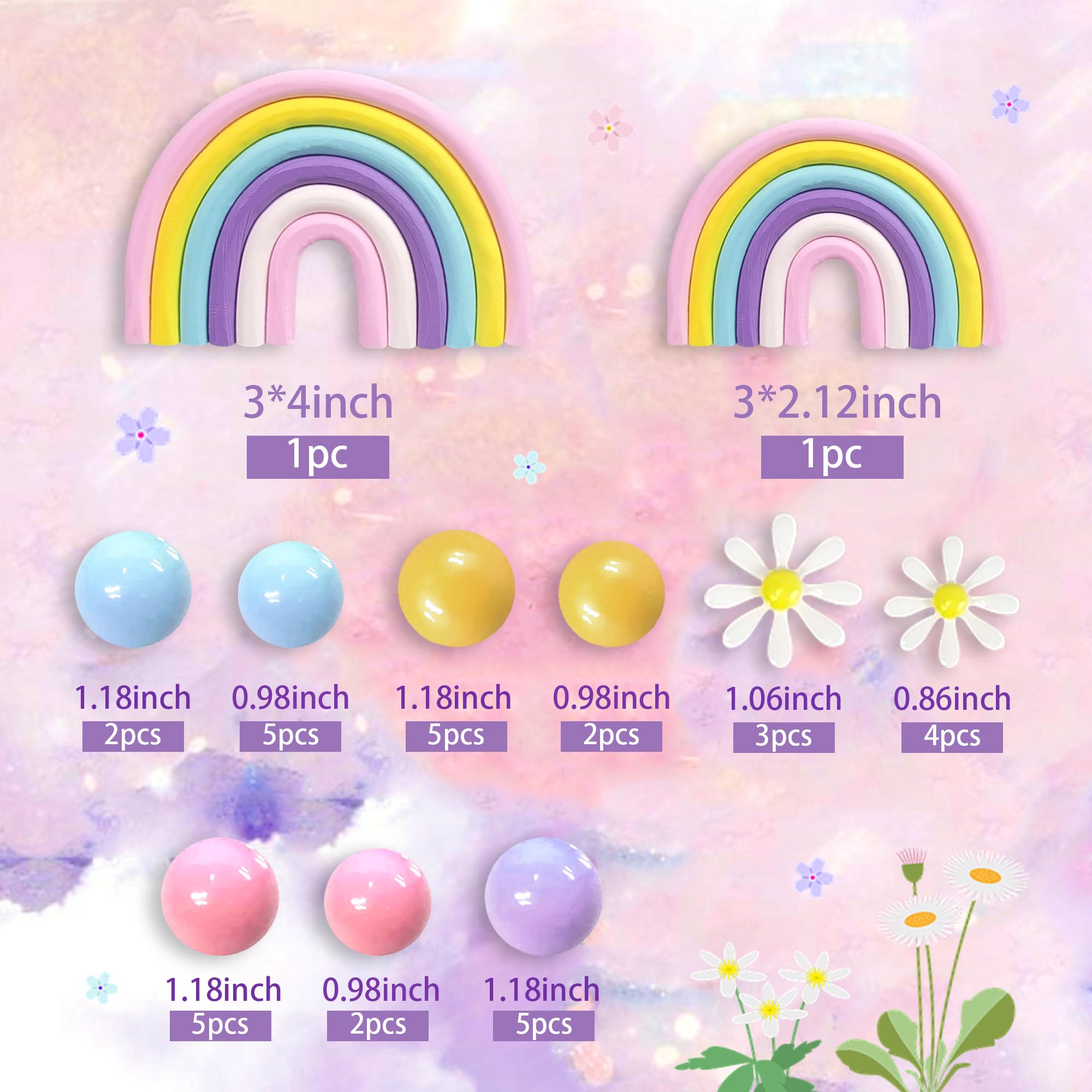 35 PCS Groovy Cake Toppers Boho Cake Topper Hippie Party Decorations with Flower Rainbow Balls for Girl Birthday Party Boho Groovy Party Supplies (Style 2)