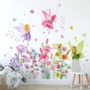 supzone flower fairy wall stickers butterfly girl wall decals removable vinyl wall art sticker for girls baby nursery kids bedroom living room bathroom wall decor mural