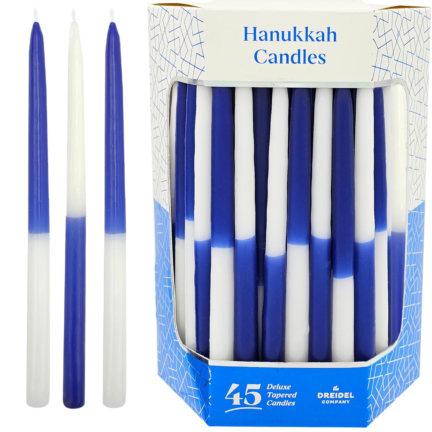 The Dreidel Company Deluxe Tapered Hanukkah Menorah Half and Half Navy Blue and White, Candles for All 8 Nights of Chanukah (Single)