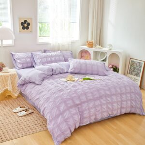 Beyeutao Seersucker Duvet Cover Set King Size Purple Seersucker Duvet Cover Modern Style Textured Bedding Set 3 pcs Breathable Lightweight Comforter Cover with Pillow Shams.