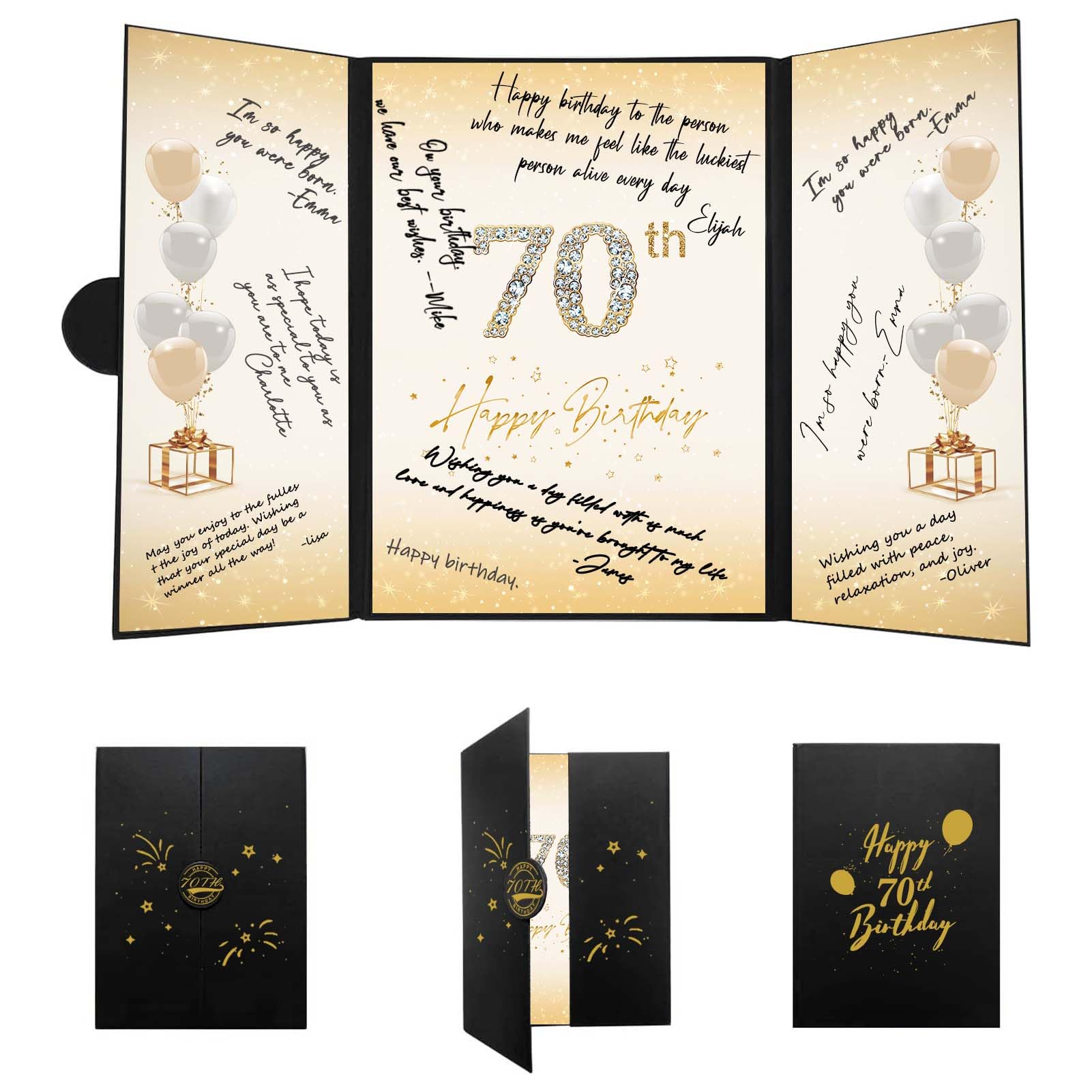 Crenics 70th Birthday Decorations Black and Gold, Creative 70th Birthday Guest Book Alternative, 70th Birthday Signature Book 18 x 12 inch, Great 70th Birthday Gifts for Men or Women