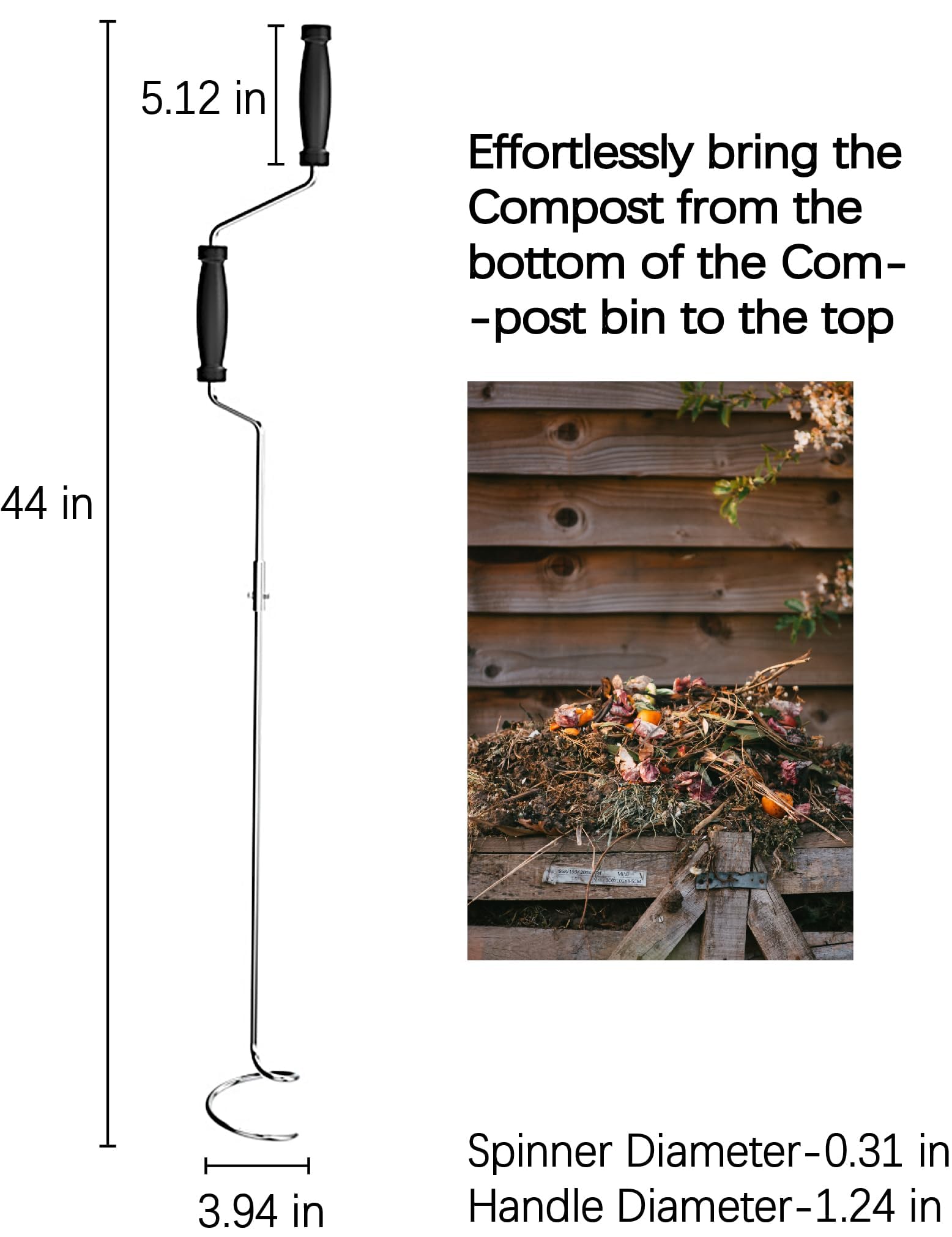 Compost Aerator/Compost Accelerator/Compost Turning Tool/Compost Turner and Mixing Tool/Compost Aerator Tool/Compost Aeration Tool for Outdoor Compost Bin