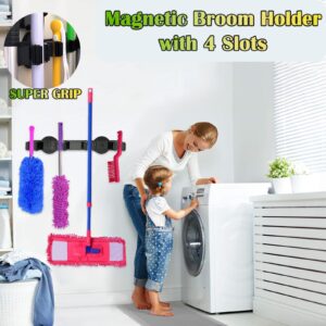 Strong Magnetic Mop Broom Holder, Heavy Duty Magnetic Broom Mop Hanger, Magnetic Wall Mount Broom Holder for Cleaning Tools, Anti-slip Storage Rack for Home Kitchen Workshop Laundry Garage