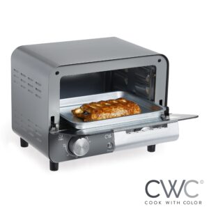 COOK WITH COLOR Mini Toaster Oven: 600W Power, Precision Timer, Auto Shutoff, and Culinary Delights Up To 450 Degrees, Grey