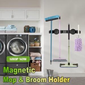 Strong Magnetic Mop Broom Holder, Heavy Duty Magnetic Broom Mop Hanger, Magnetic Wall Mount Broom Holder for Cleaning Tools, Anti-slip Storage Rack for Home Kitchen Workshop Laundry Garage