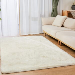 lfhht soft fluffy 5x7 shag area rugs for bedroom, plush fuzzy shaggy rugs for living room classroom nursery dorm room home decor, anti-skid rugs for kids girls boys room, cream white