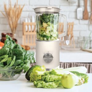 COOK WITH COLOR 300 Watt Blender: Powerful 2-Speed Control with Pulse, 4-Tip Stainless Steel Blades, 25oz (750ml) Jar, and Skid-Resistant Feet, Creme