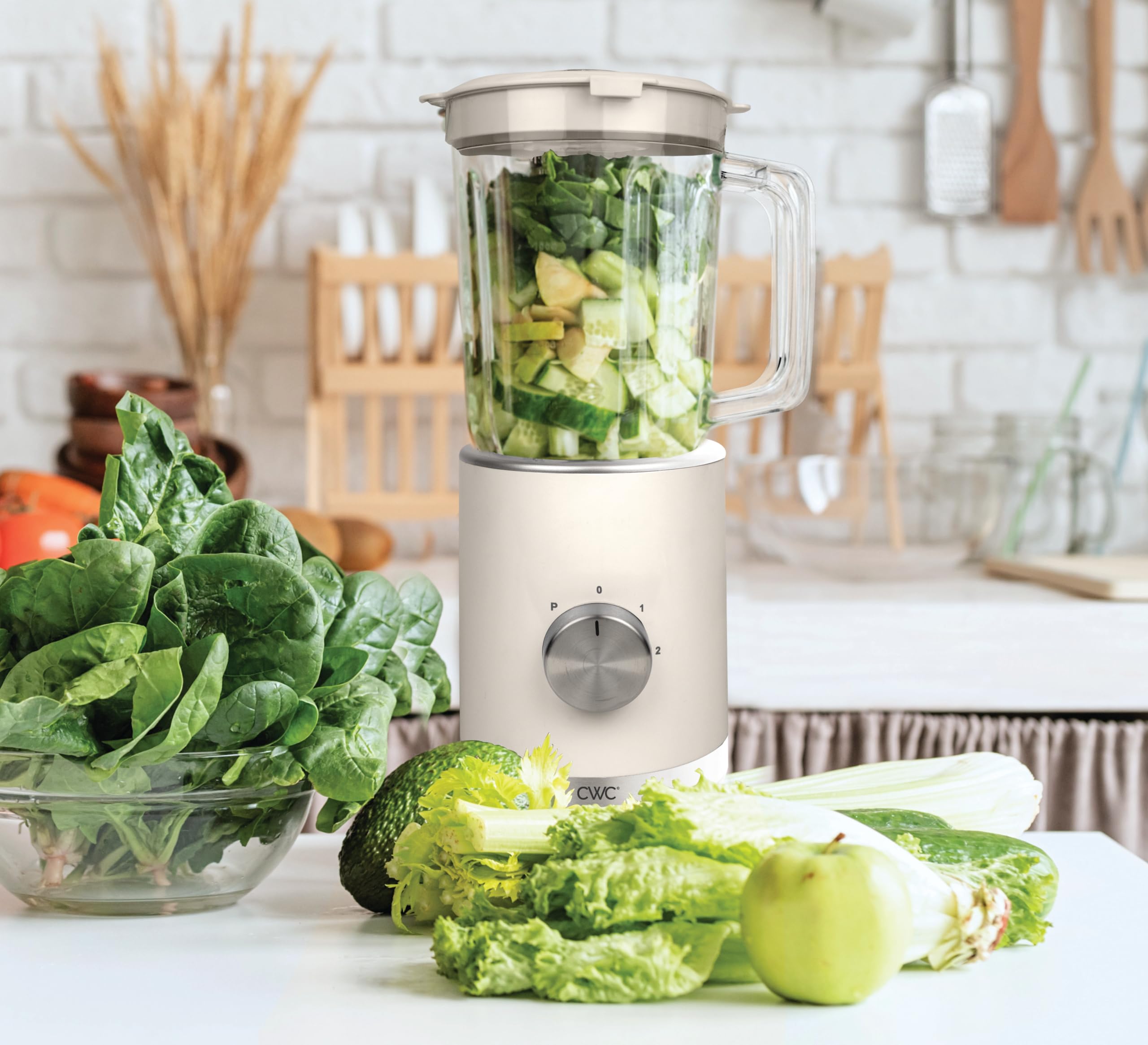 COOK WITH COLOR 300 Watt Blender: Powerful 2-Speed Control with Pulse, 4-Tip Stainless Steel Blades, 25oz (750ml) Jar, and Skid-Resistant Feet, Creme