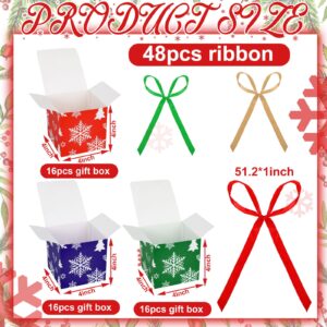 Fulmoon 48 Pcs Christmas Gift Boxes with Lids Small Squared Boxes with Ribbon Bow 4x4x4 Inch Holiday Gift Boxes Snowflake Christmas Tree Deer Horn Small Gift Boxes for Christmas Holiday Party