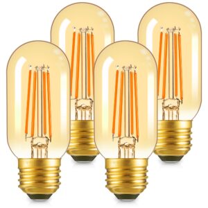 genixgreen dimmable e26 led bulb 60 watt equal 6w amber tube light bulb, t14/t45 vintage filament edison bulb for wall sconces ceiling fan, pendant warm white 600lm,soft white 2200k,120v 4 pack