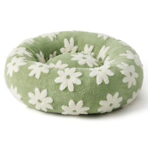 Lesure Cat Beds for Indoor Cats - Round Cat Bed Donut Small Dog Bed Calming Pet Beds, Cute Modern Beds with Jacquard Shaggy Plush & Anti Slip Bottom, 20 Inch, Green