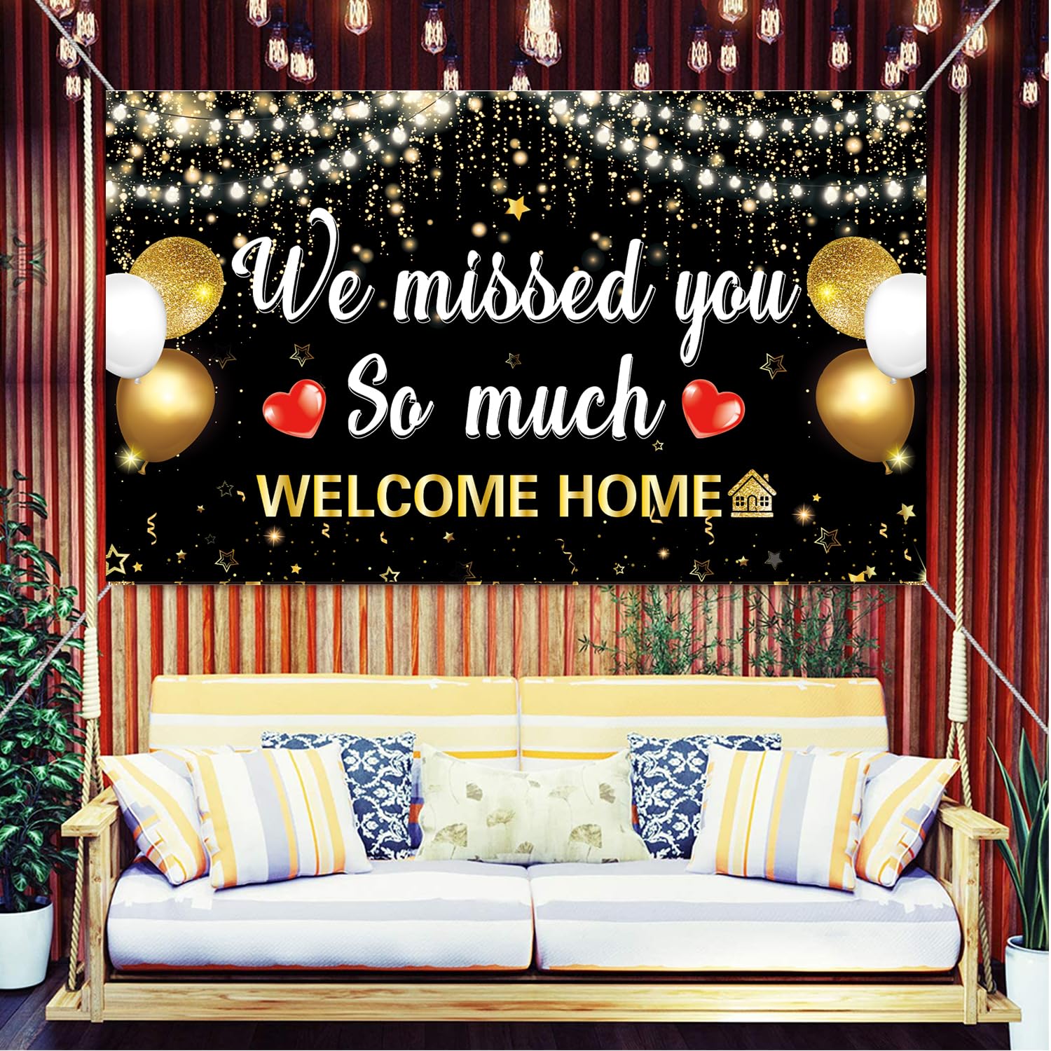 LOONELO Welcome Home Backdrop Banner Decorations with 70.8"X43.3"，We Missed You So Much Backdrop Photo Booth Props, Welcome Home Sign for Graduation Retirement Military Army Homecoming Decorations