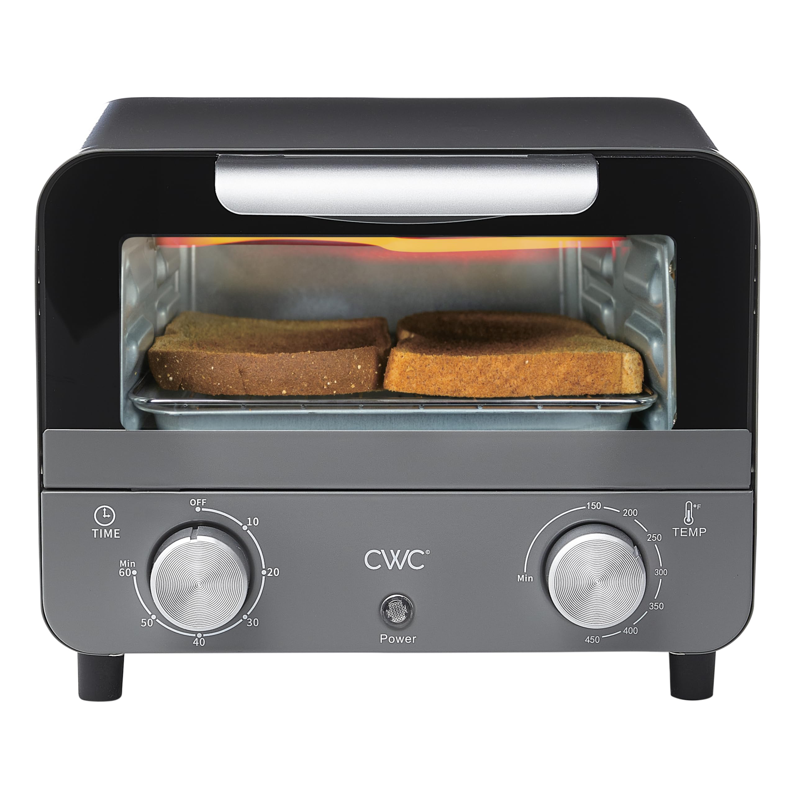 COOK WITH COLOR Mini Toaster Oven: 600W Power, Precision Timer, Auto Shutoff, and Culinary Delights Up To 450 Degrees, Grey