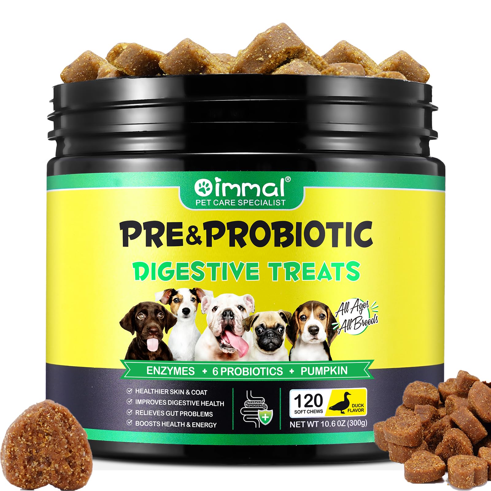 Probiotics for Dogs,Dog Probiotics for Dogs Digestive Enzymes, Gut Health,Itchy Skin, Allergies, Yeast Balance,Immune System and Overall Health Supports,120 Soft Chews,Perking Duck Flavor