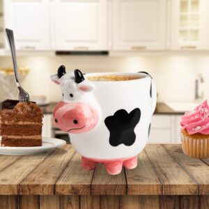 SWEETLO Cow Coffee Mug Stuff 15oz Ceramic Cup - Cow Shaped Face & Udder Coffee Mug - 450 ml Weird Milk Cow Udder Utter Shaped 3D Coffee Mug with Udders for Women - Taza de Vaca Cow Items Lover