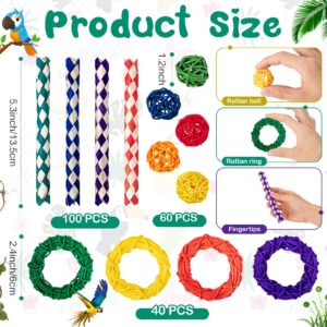 Hiboom 200 Pcs Bird Toys with 100 Finger Traps 60 Rattan Balls Parrot Wicker Balls and 40 Bird Vine Rings, Cockatiel Toys Parakeet Chewing Toys Pet Cage Toys for Budgies, Cockatoos, Parakeets