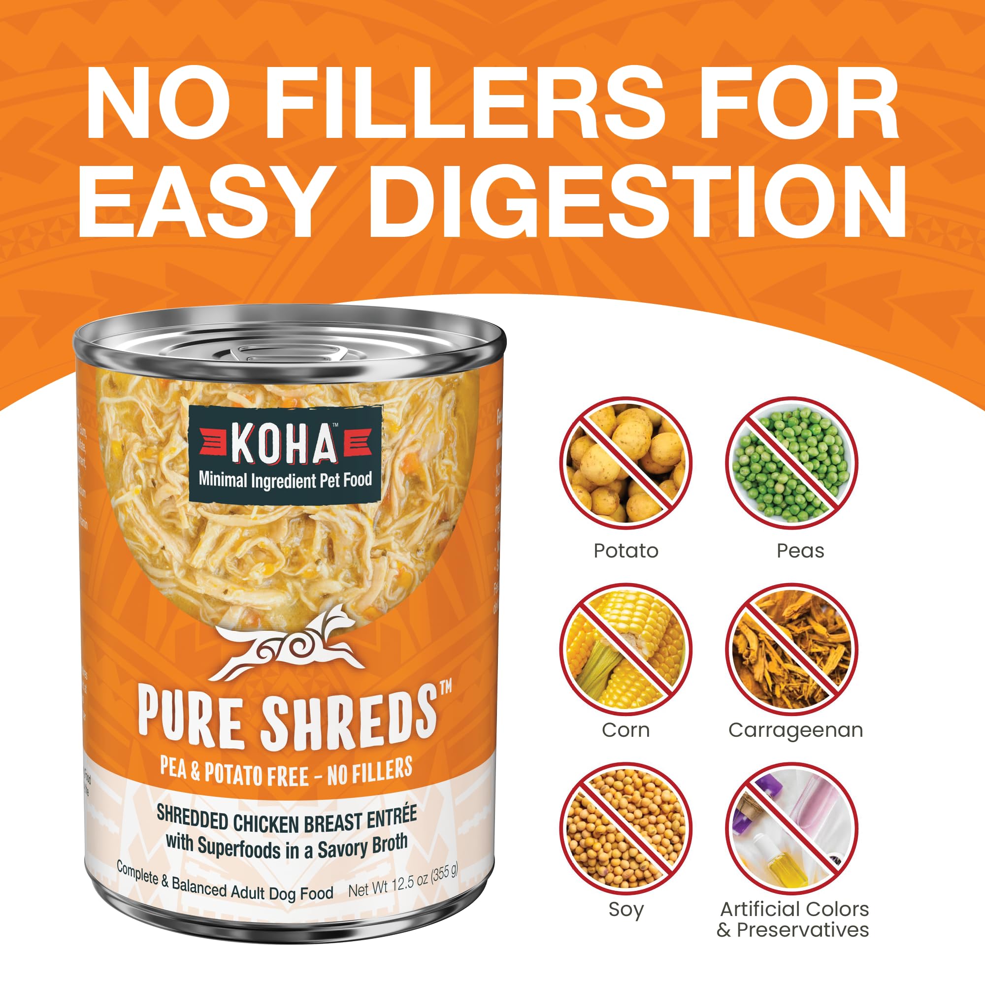 KOHA Pure Shreds Chicken Entrée for Dogs, 12.5oz Cans (Pack of 12)