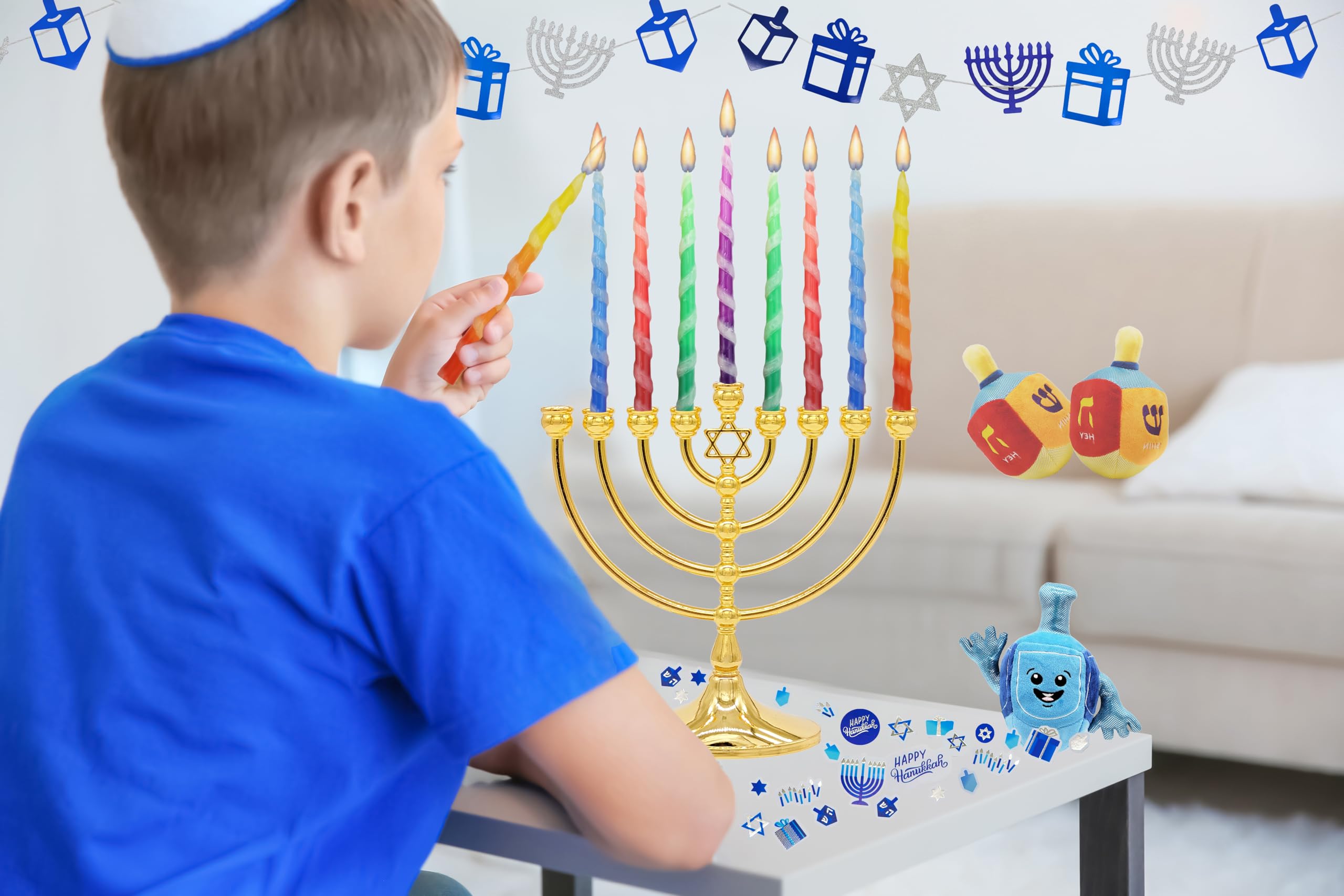 The Dreidel Company Deluxe Twisted Hanukkah Menorah Candles for All 8 Nights of Chanukah, Multicolor (Single)