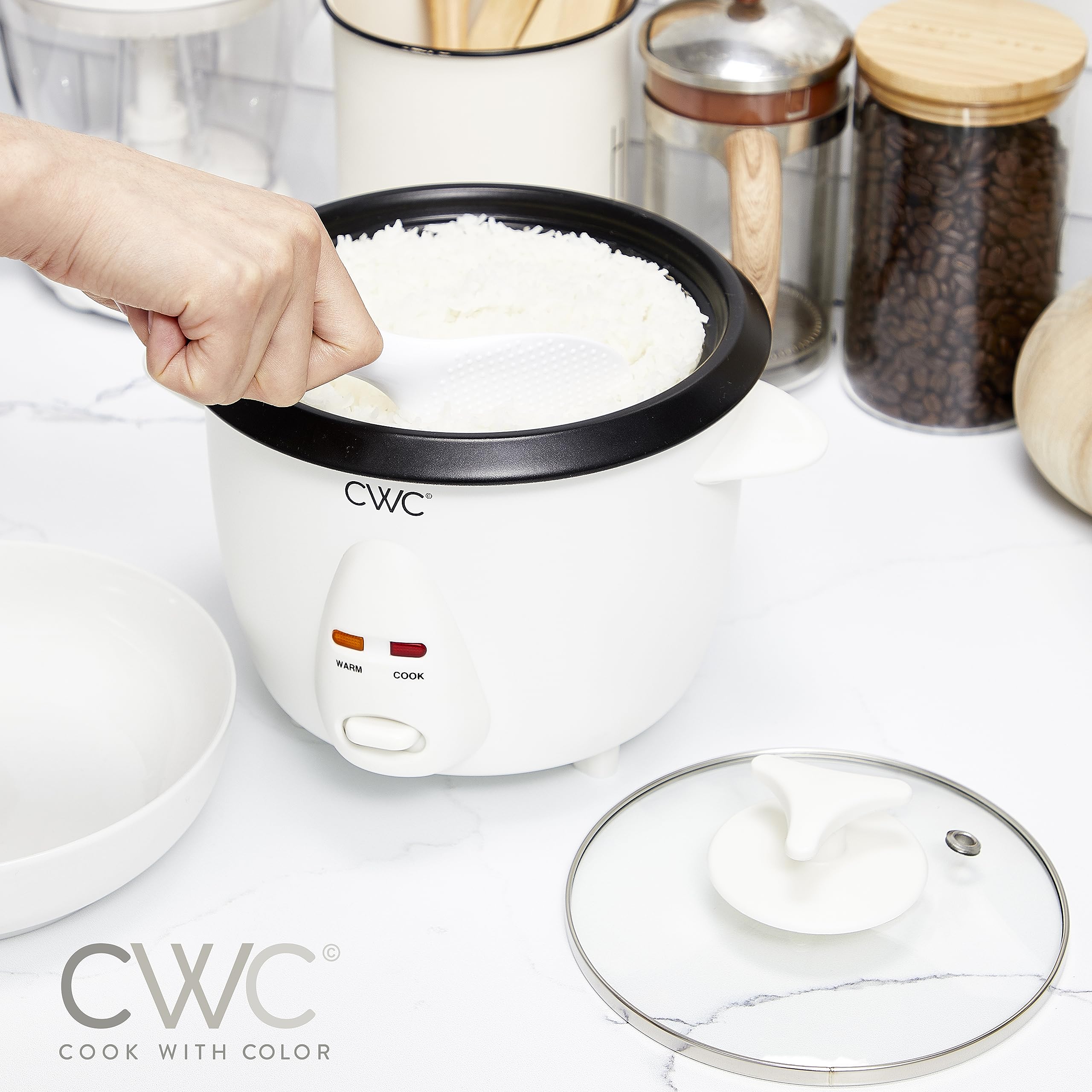 COOK WITH COLOR 6 Cup Rice Cooker 300W - Effortless Cooking and Greatly, Cooks 3 Cups of Raw Rice for 6 Cups of Cooked Rice, Cream