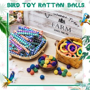 Hiboom 200 Pcs Bird Toys with 100 Finger Traps 60 Rattan Balls Parrot Wicker Balls and 40 Bird Vine Rings, Cockatiel Toys Parakeet Chewing Toys Pet Cage Toys for Budgies, Cockatoos, Parakeets