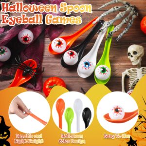 Liliful 24 Pcs Halloween Egg and Spoon Race Game Eyeball Spoon and Spoon Race Game Set for Halloween Party Favor Supplies Adults Indoor Outdoor Classroom Activities(Blue, Orange, Red, Green)