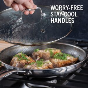 HexClad 7-Quart Saute Pan and 12-Inch Frying Pan with Lid Set, Hybrid Nonstick Stainless Steel, Dishwasher and Oven Safe, Works with All Cooktops