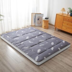 YOSHOOT 6 Inch Extra Thick Japanese Futon Floor Mattress, Foldable Mattress Tatami Pad Mattress for Adults Floor Bed Roll Up Mattress Guest Mattress, Grey Feather, Full