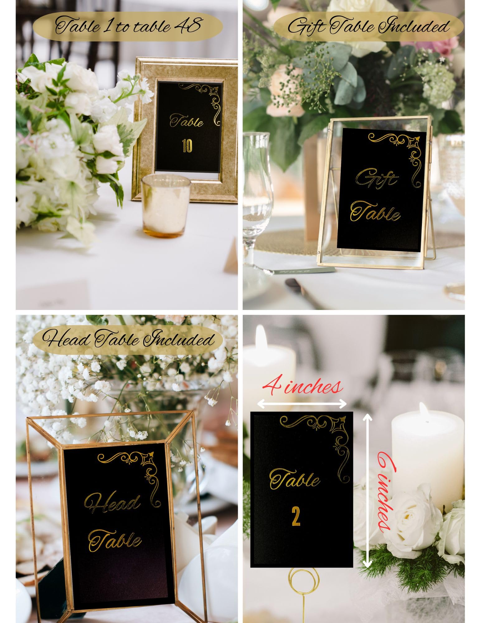 Table Numbers, Gold Table Numbers, Table Numbers 1-48, Wedding Table Number For Head Table Gift Table, Double Sided Wedding Table Numbers, 4x6 inches, Table Numbers For Wedding Reception