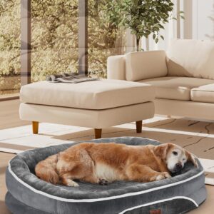 OhGeni Orthopedic Dog Bed for Large Dogs, Dog Couch Design with Egg Foam Support, Removable, Machine Washable Plush Cover and Non-Slip Bottom with Four Sided Bolster Cushion (Gray)